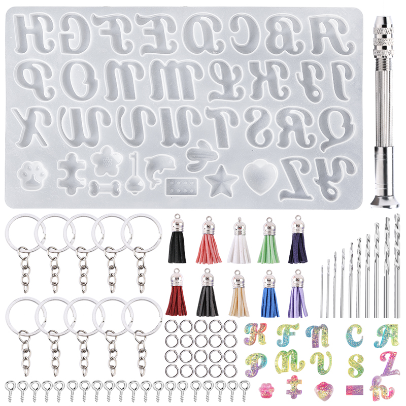 Gold Foil Flakes - Alphabet Keychain Molds Alphabet Resin Silicone