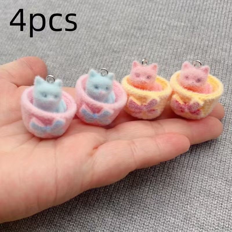 4pcs 3D plush resin cat pendan - Resin Craft Projects 评论和价格